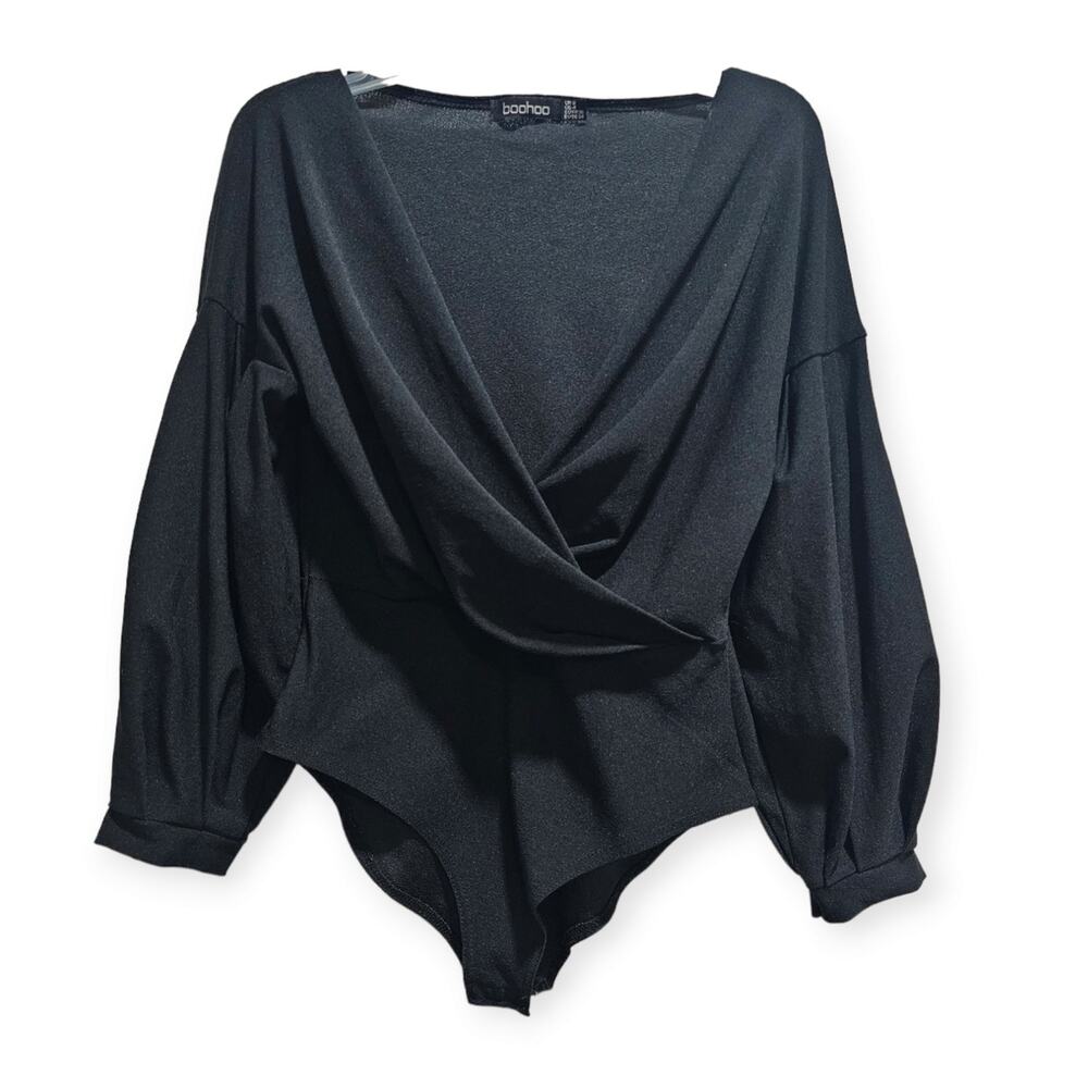 Boohoo Bodysuit SIZE 4 Black Plunge Neck
